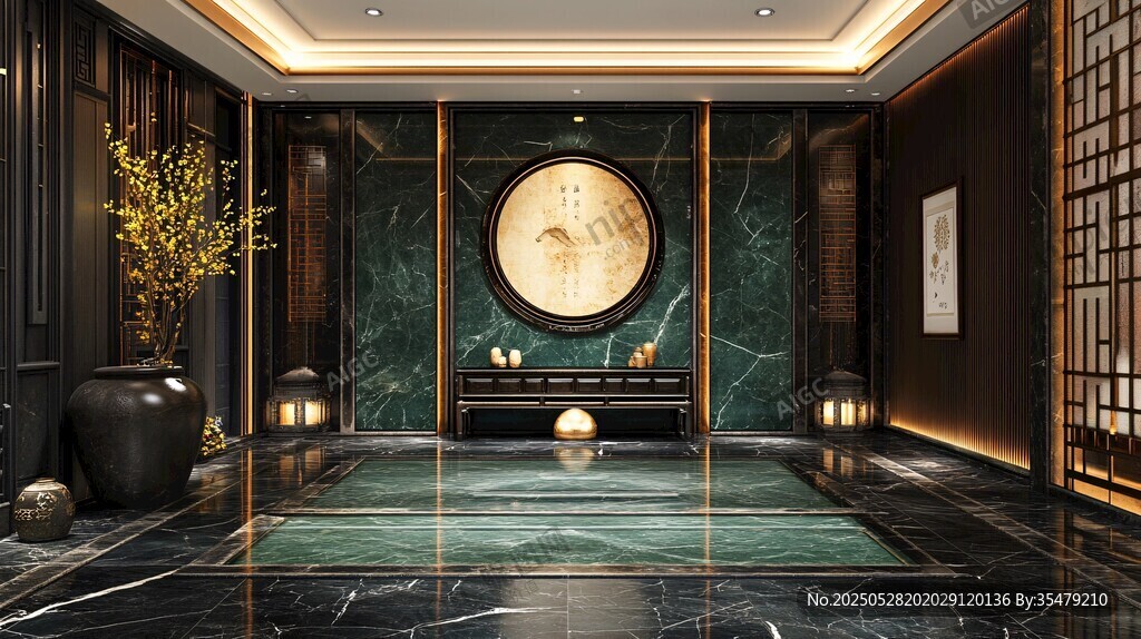 中式奢华玄关室内精致场景