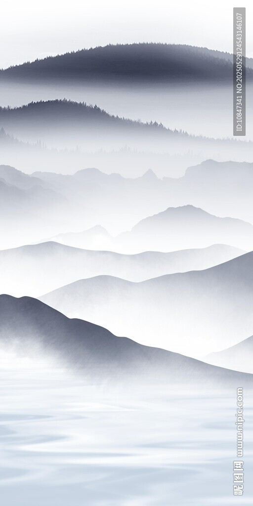 蓝色 山水中式玄关 TIF分层