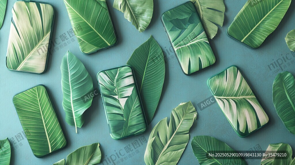热带风绿叶图案背景素材