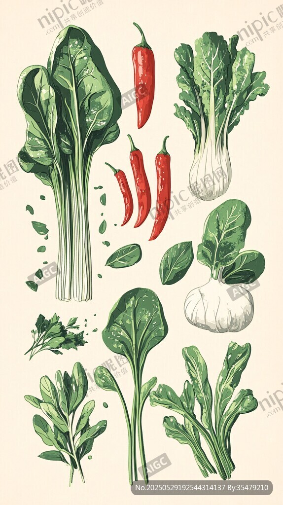 手绘新鲜蔬菜与辣椒集合