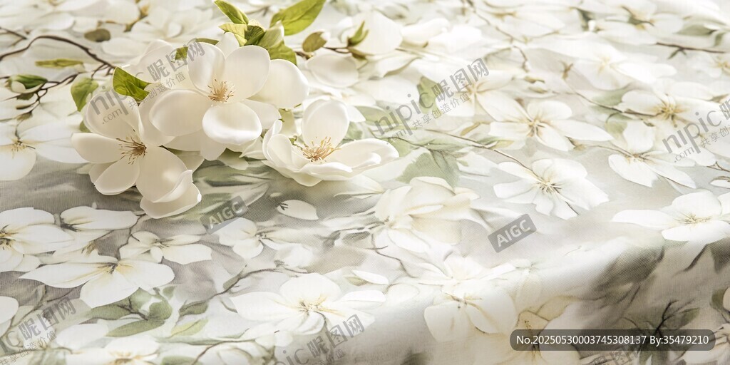 白色花卉布料上的玉兰花