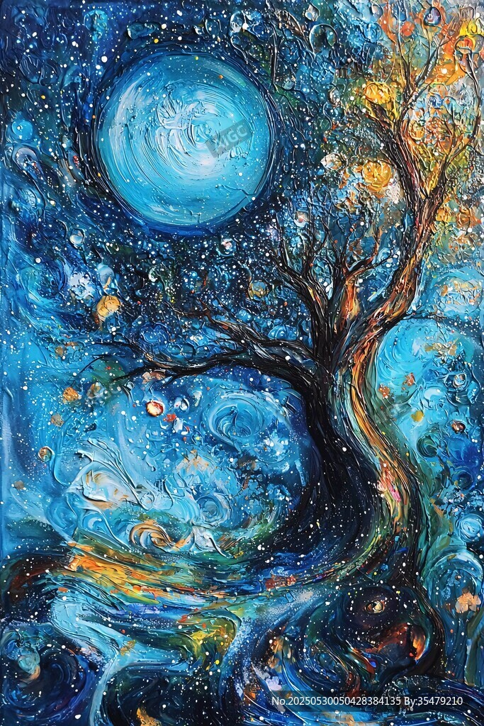 月夜下的奇幻树景