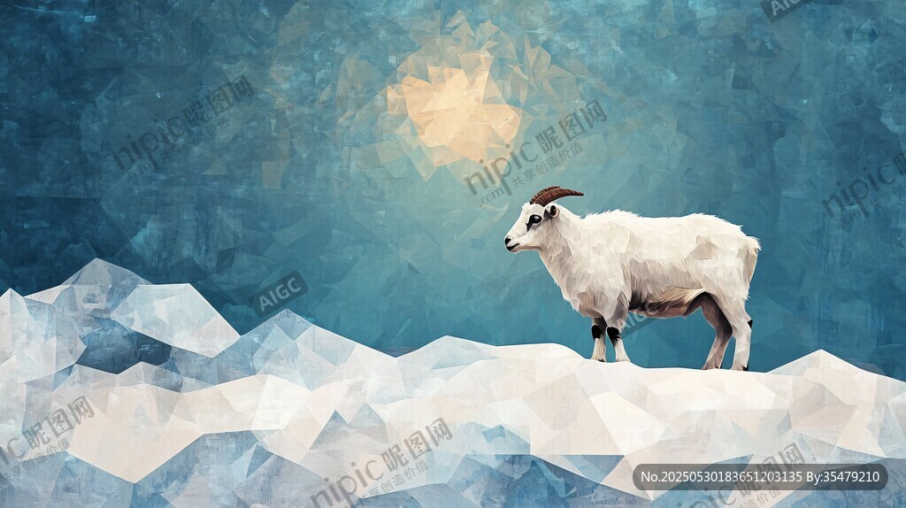 雪地山羊 梦幻星空背景