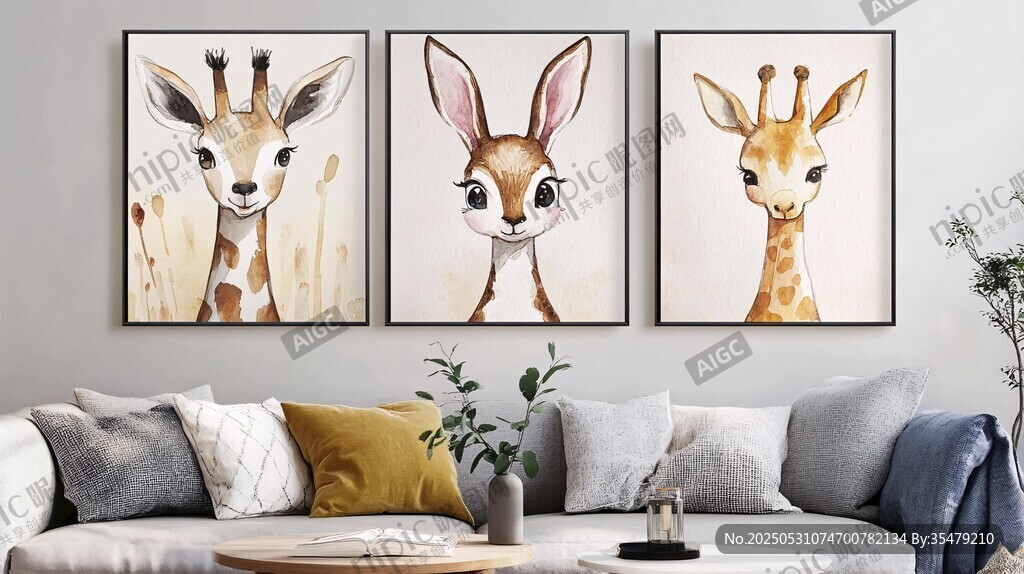 可爱动物挂画装饰温馨客厅