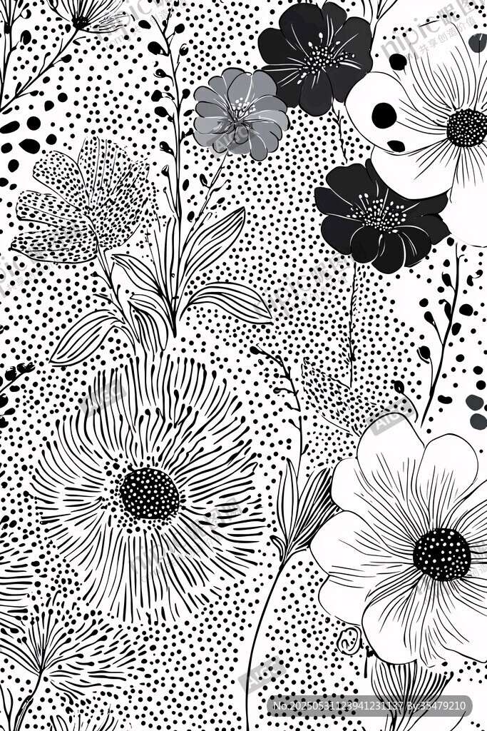黑白花卉图案纹理背景