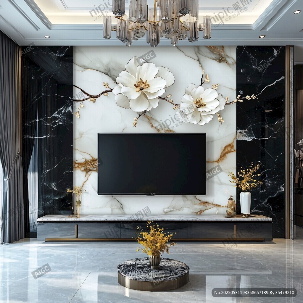 奢华大理石电视背景墙设计