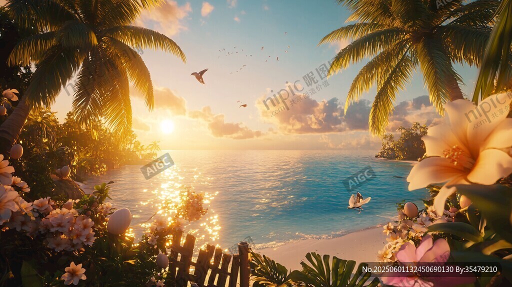 热带海滨的梦幻日落美景