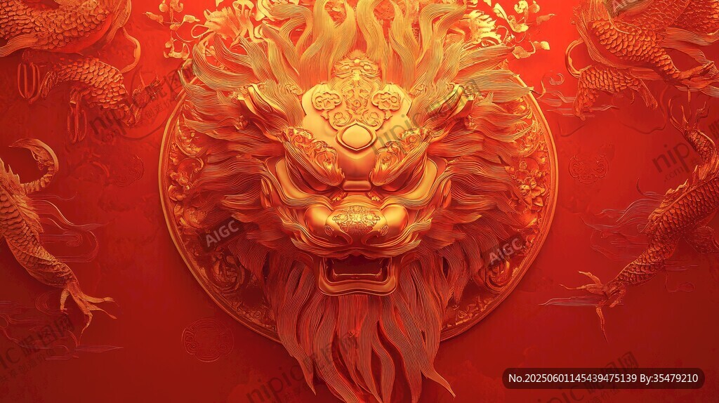 金色龙首 中式传统祥瑞图腾