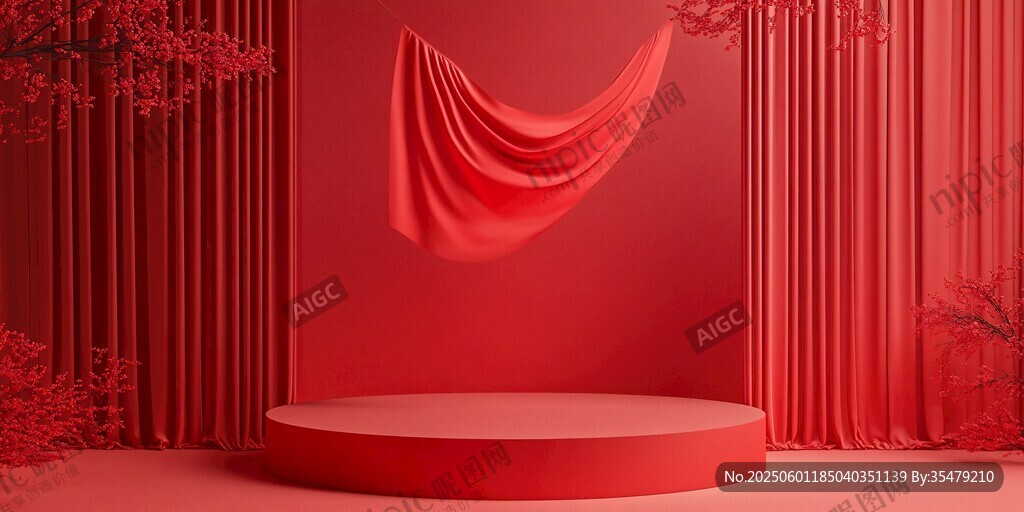 红色舞台布景展示空间