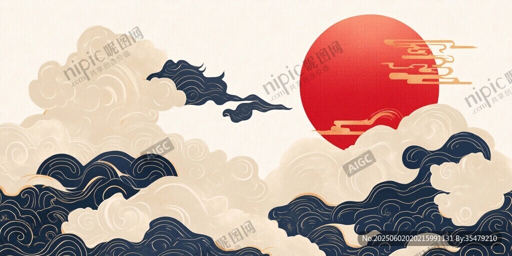 红日云海中式意境画面