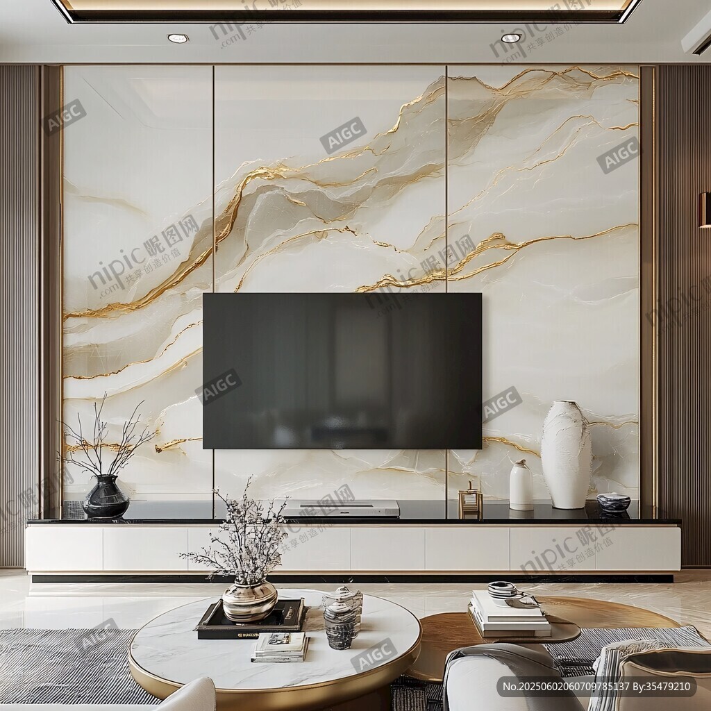 现代轻奢风客厅电视背景墙