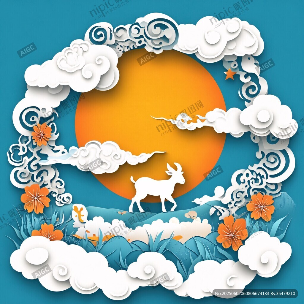 纸艺风月下仙鹿奇幻图景