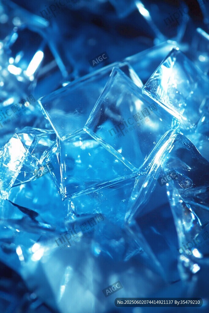 晶莹蓝色碎冰特写