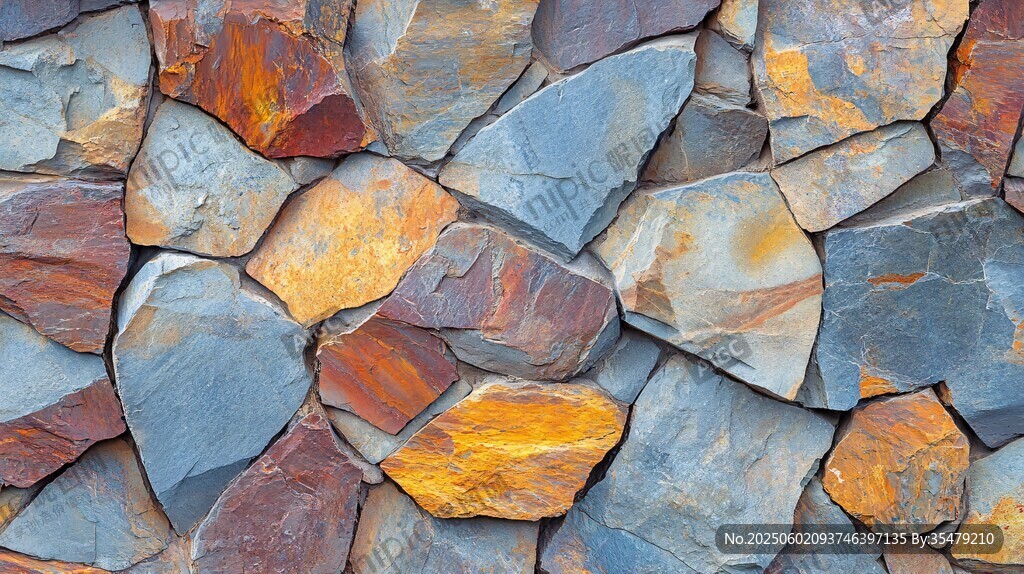 多彩石砌墙面纹理特写