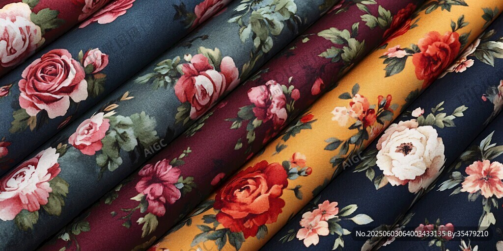 多彩花卉图案布料展示