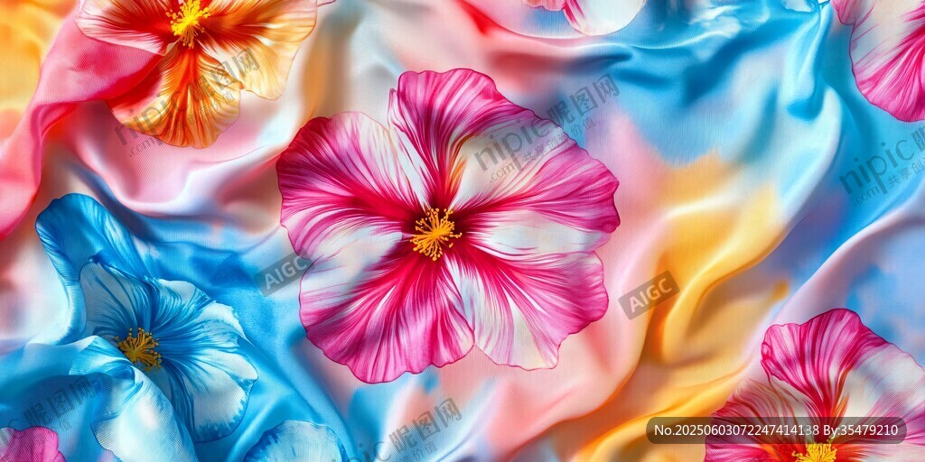 多彩花卉丝绸纹理图案