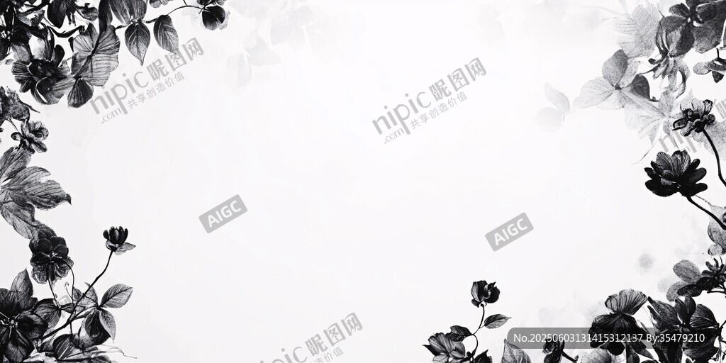 黑白花卉边框背景图