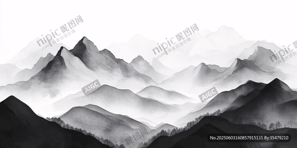 水墨群山 云雾缭绕之景