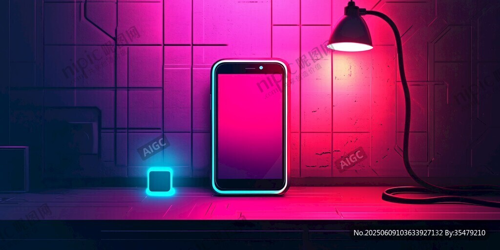 霓虹灯下的手机与小物件
