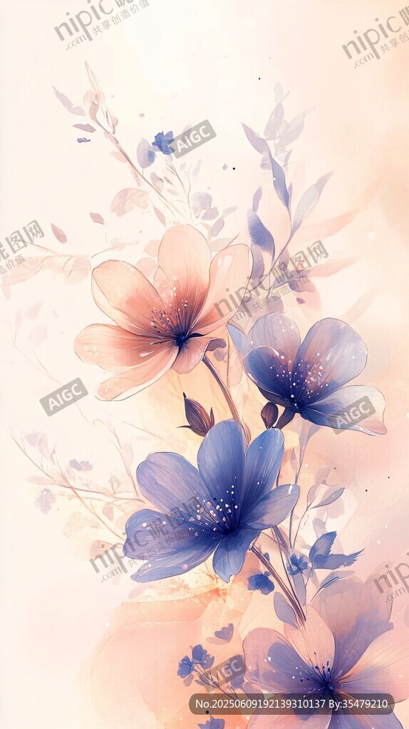 梦幻水彩花卉插画