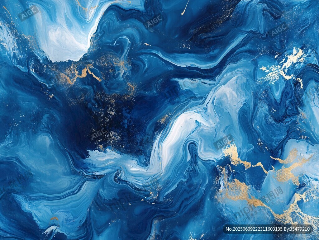 蓝金流体艺术抽象画