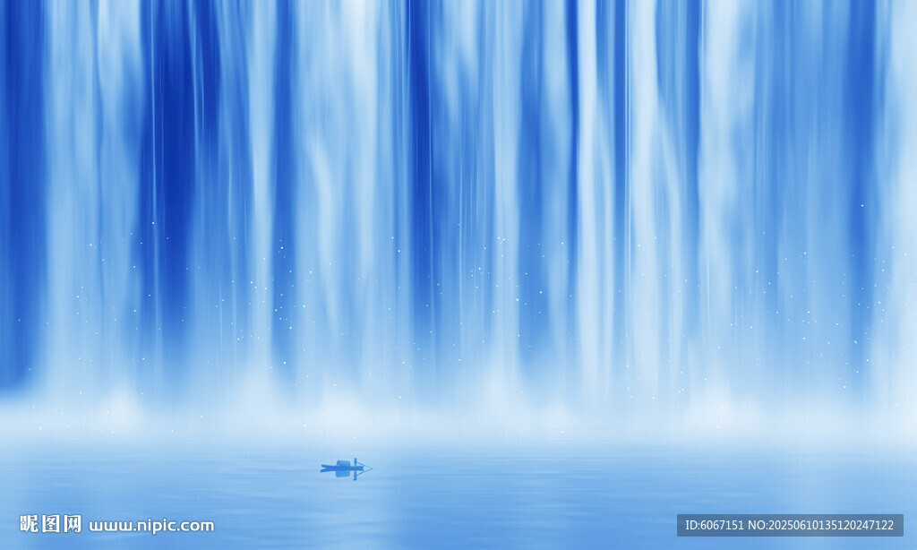 招财瀑布山水画