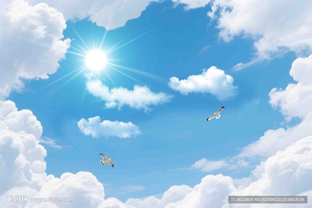 蓝天白云下的梦幻飞行场景