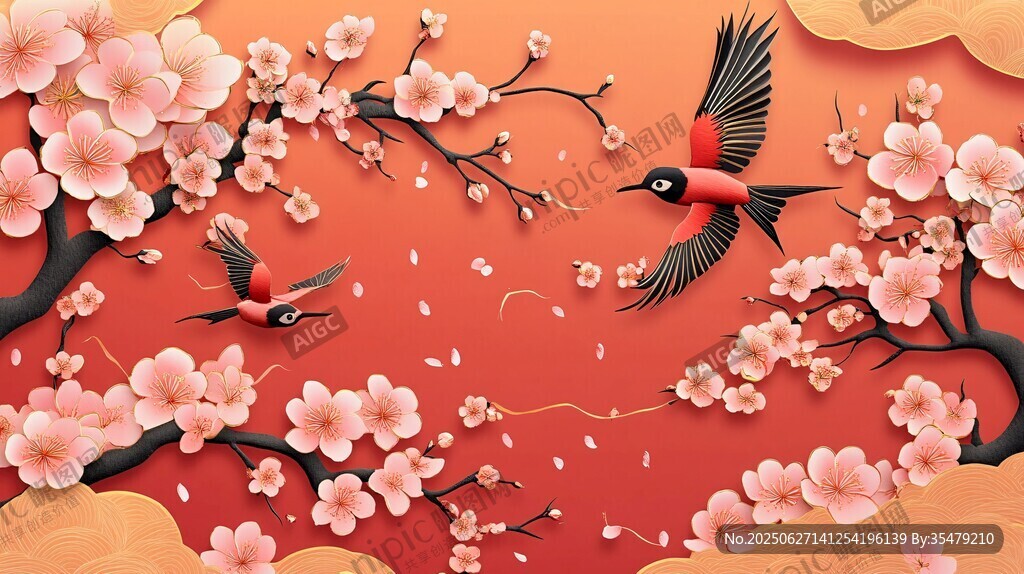 春日双燕戏繁花