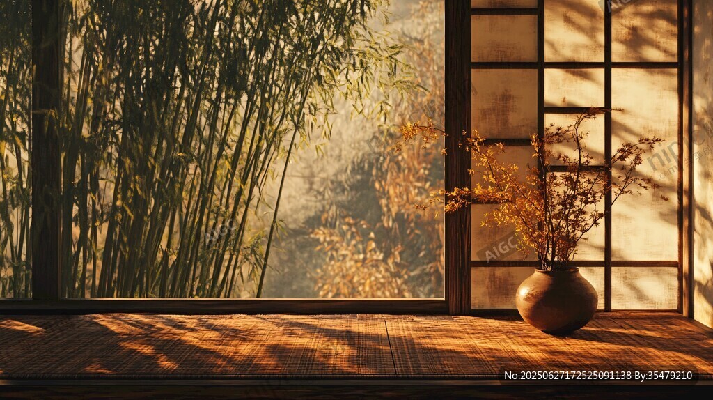 日式窗边景 竹影伴花瓶