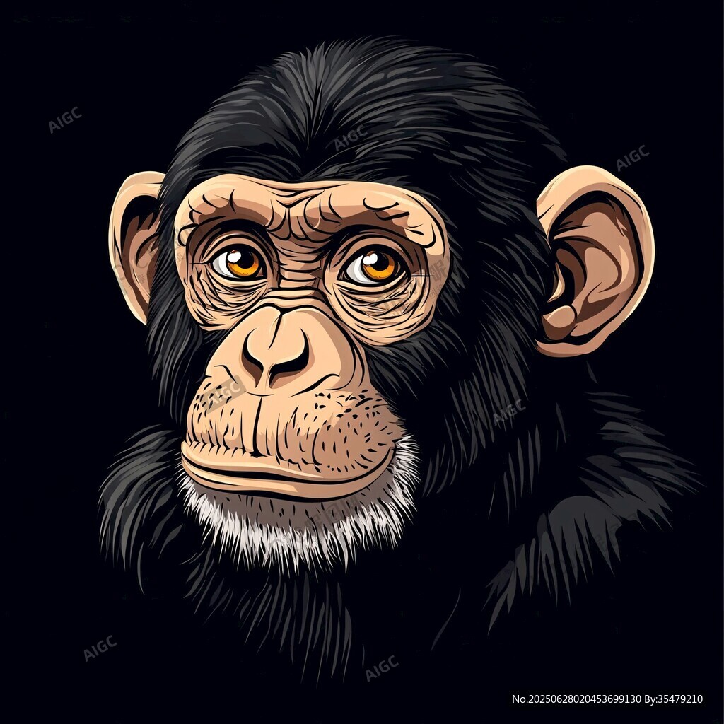 黑背景下的猩猩头部插画