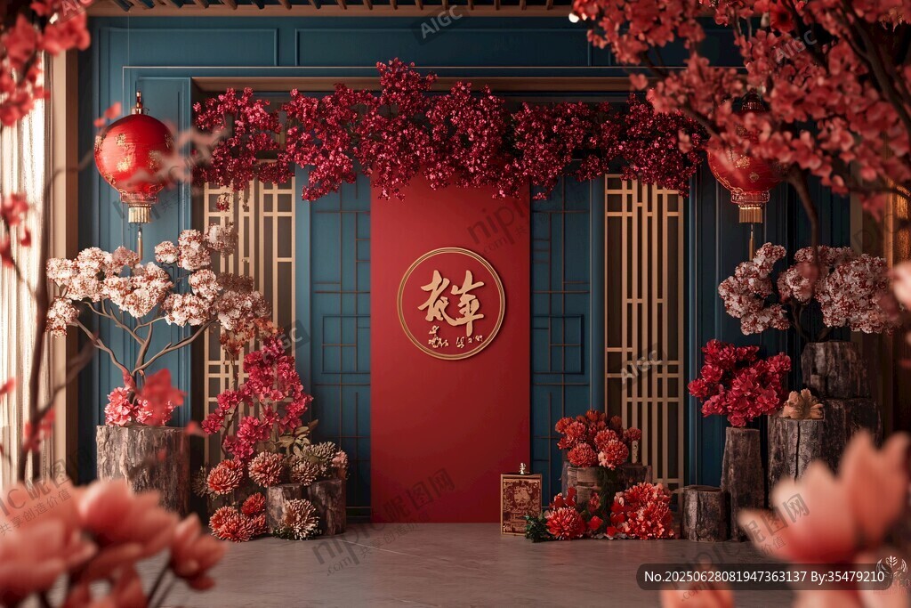 中式喜庆场景 繁花贺新年