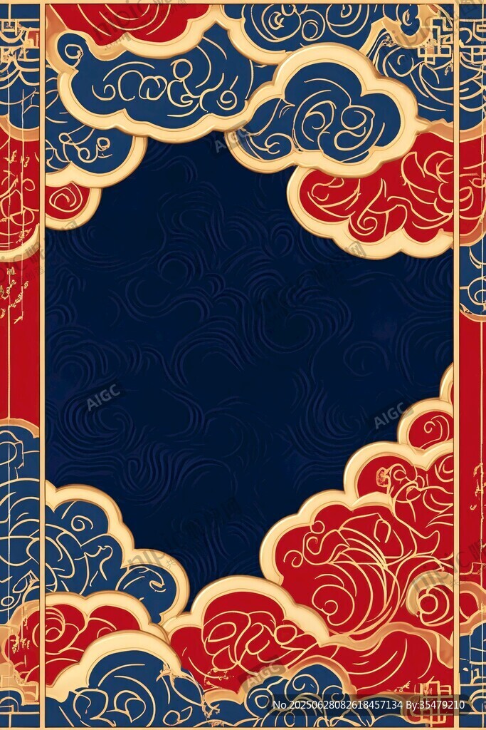 中式古典云纹边框背景图