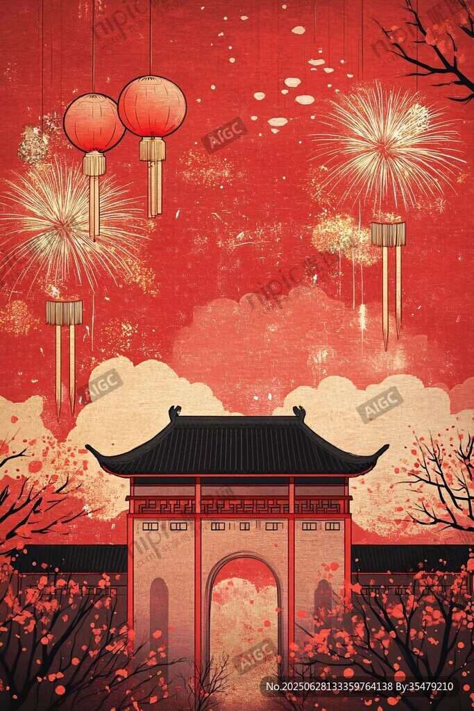 中式新春夜景 古典建筑之美