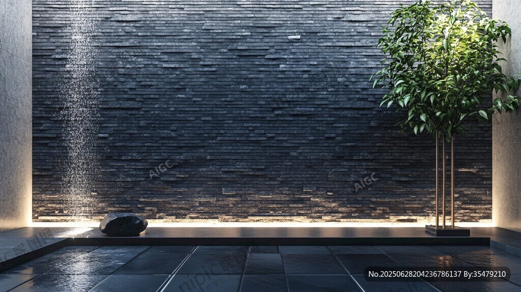 室内水景墙与绿植景观