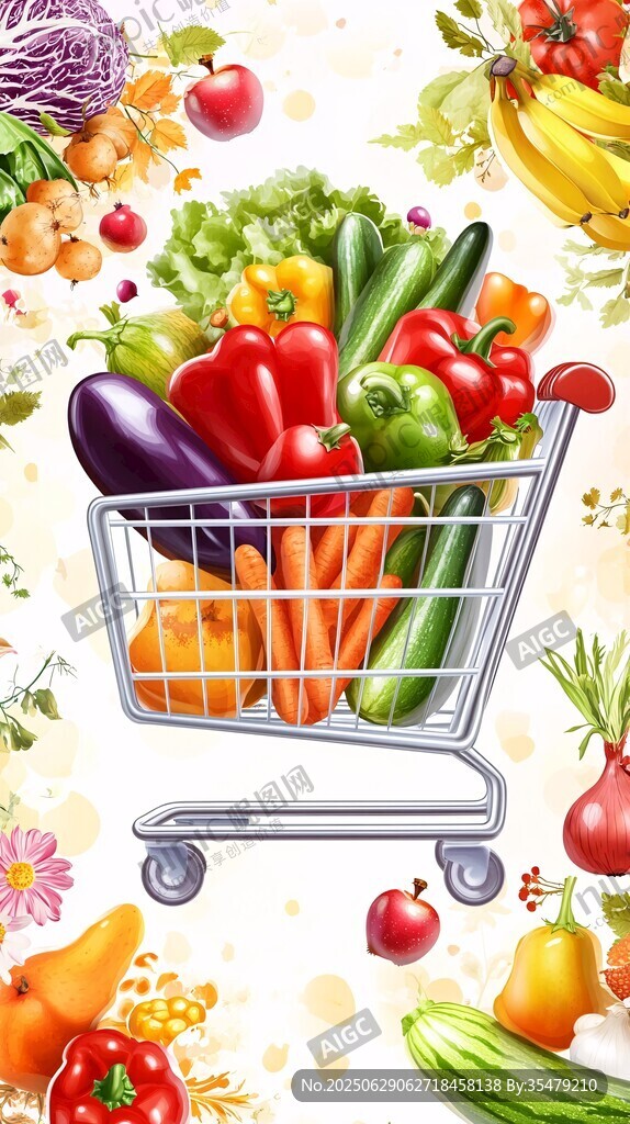 满载蔬果的购物车