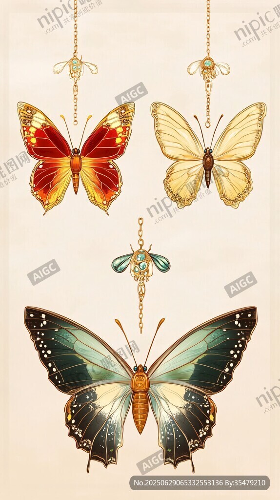 精美蝴蝶挂饰插画