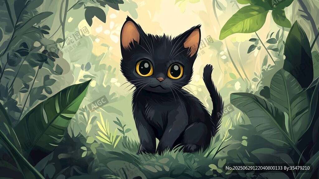 森林中的可爱小黑猫