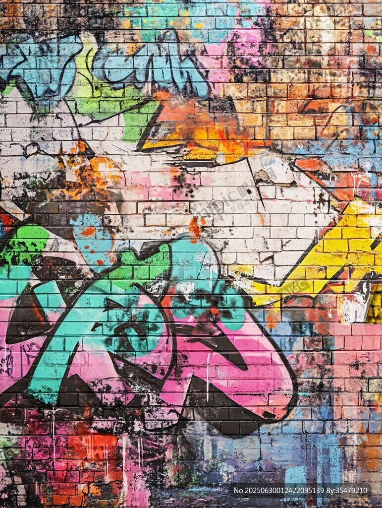 多彩街头涂鸦砖墙艺术