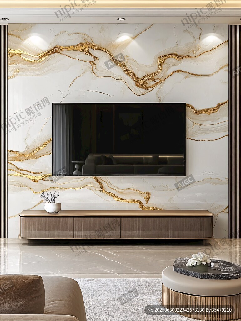 奢华大理石电视背景墙设计