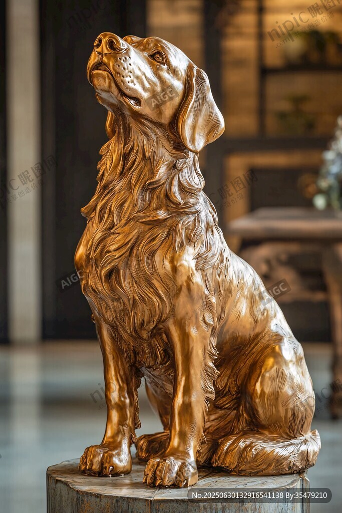 金色坐立犬雕像