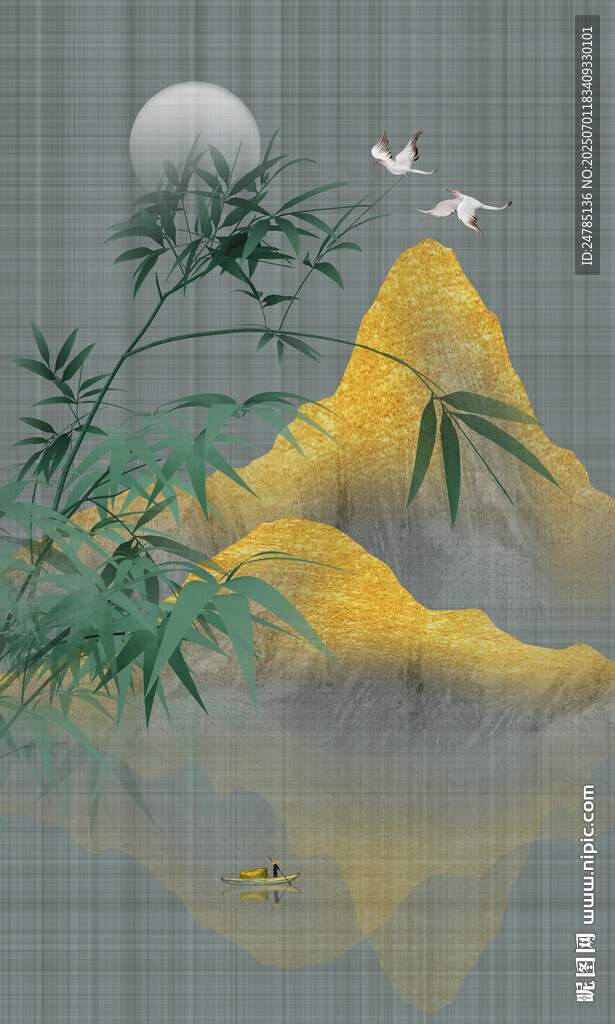 高档水墨竹子山水画