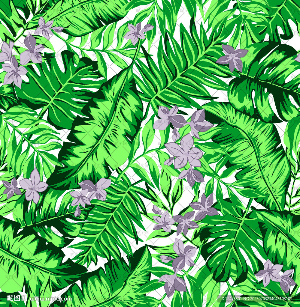 热带绿植花卉无缝图案