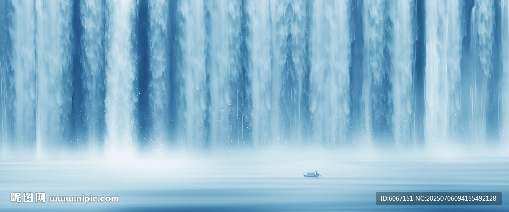 流水生财瀑布山水画图