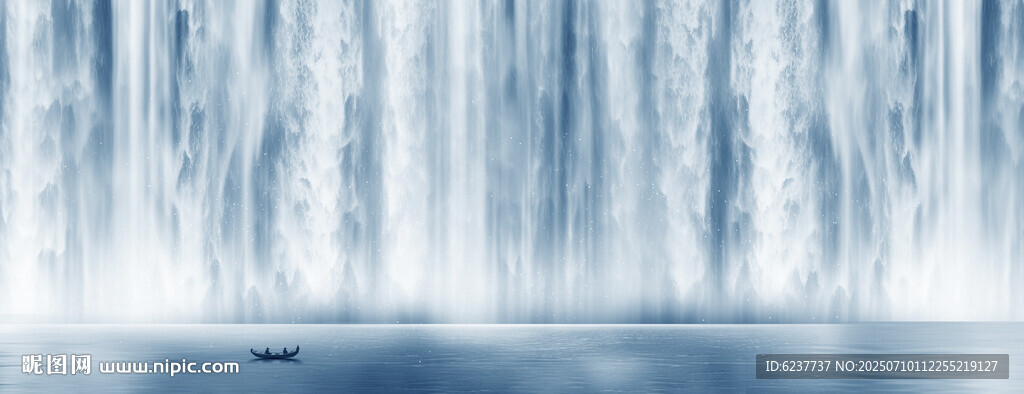 流水生财瀑布山水画