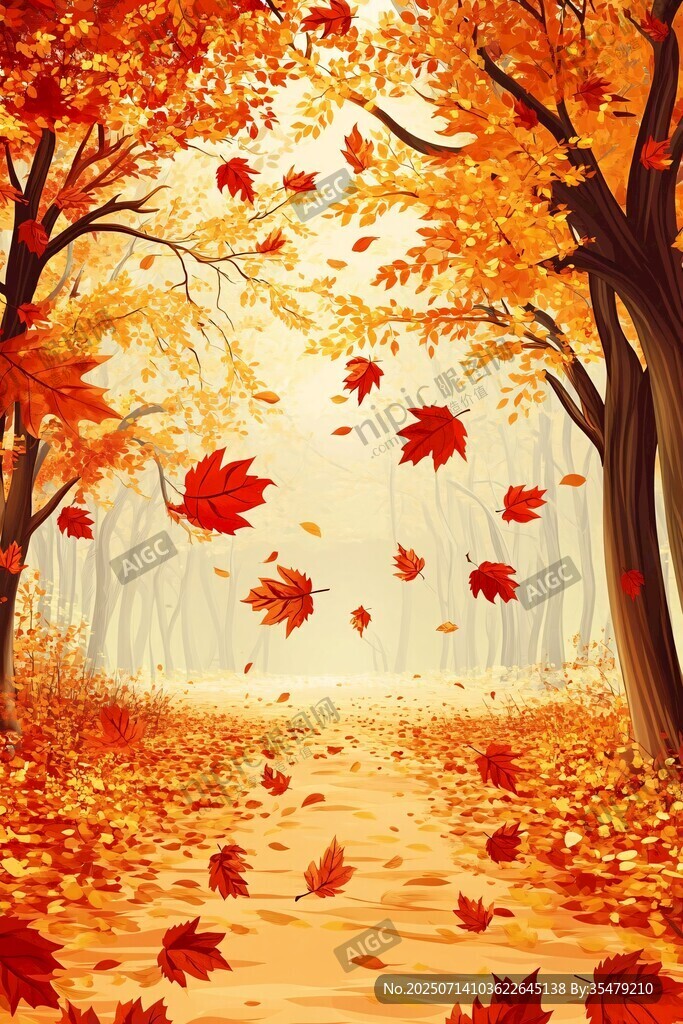 秋日枫林落叶美景