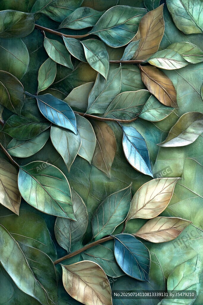 绿叶交织的自然艺术画面