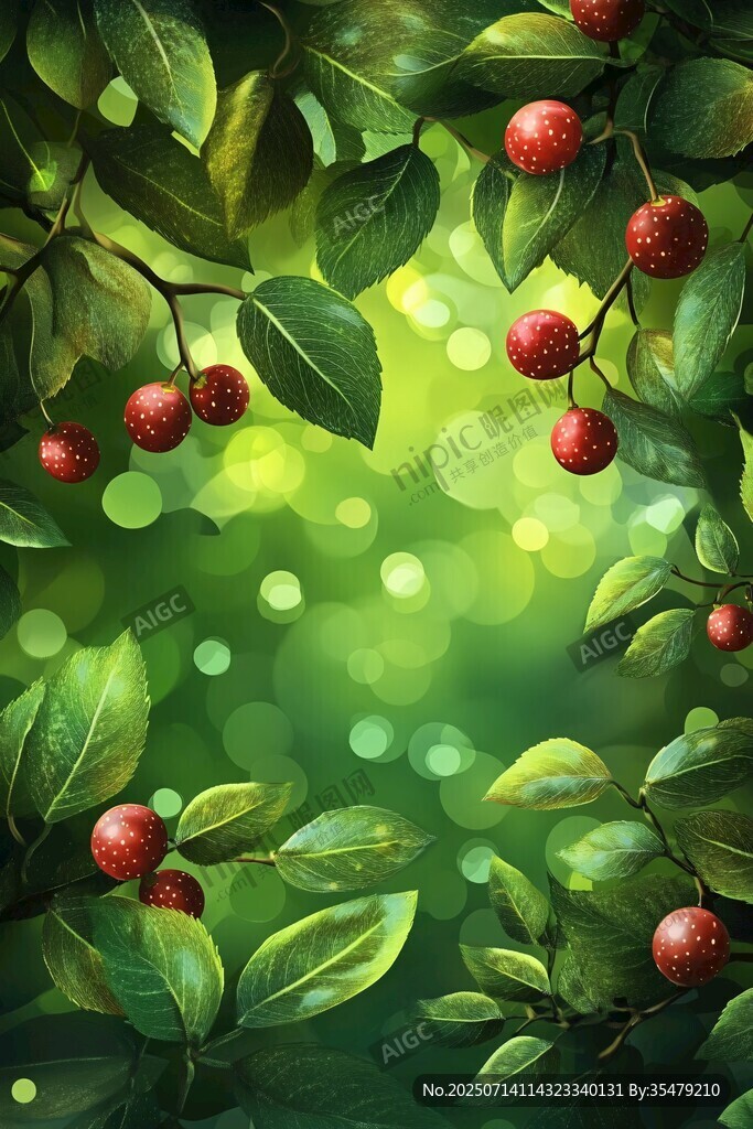 绿叶红果的清新自然图景