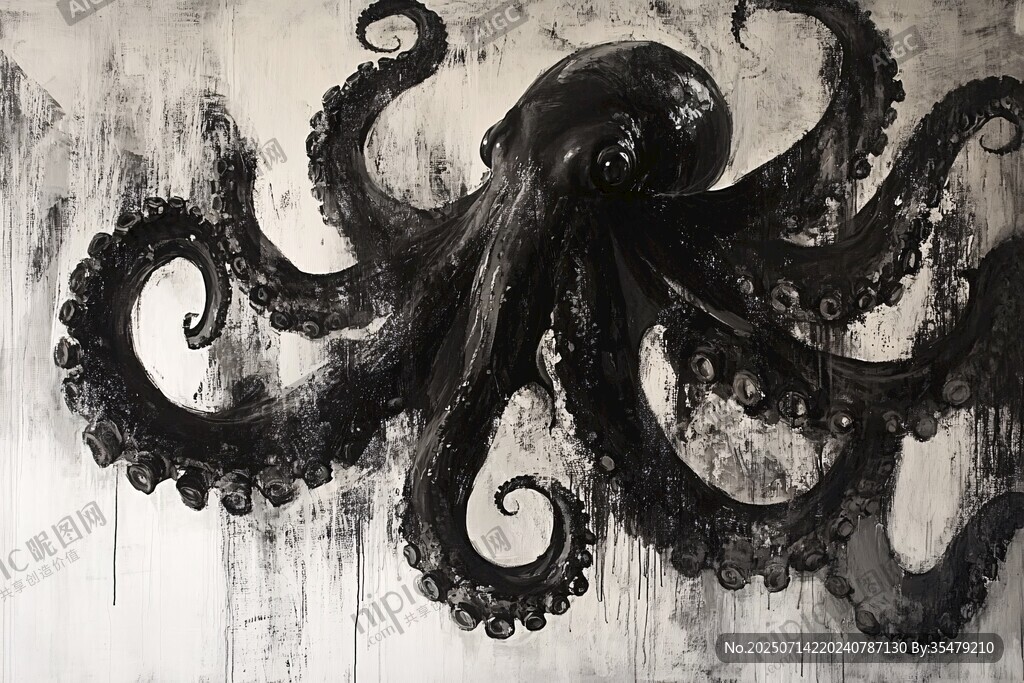 黑白章鱼艺术画