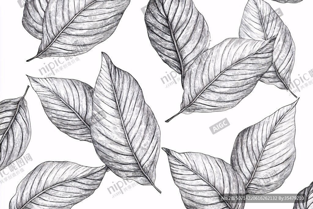 手绘黑白叶片图案背景