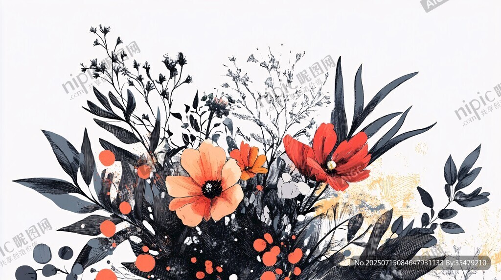 水彩风花卉插画作品